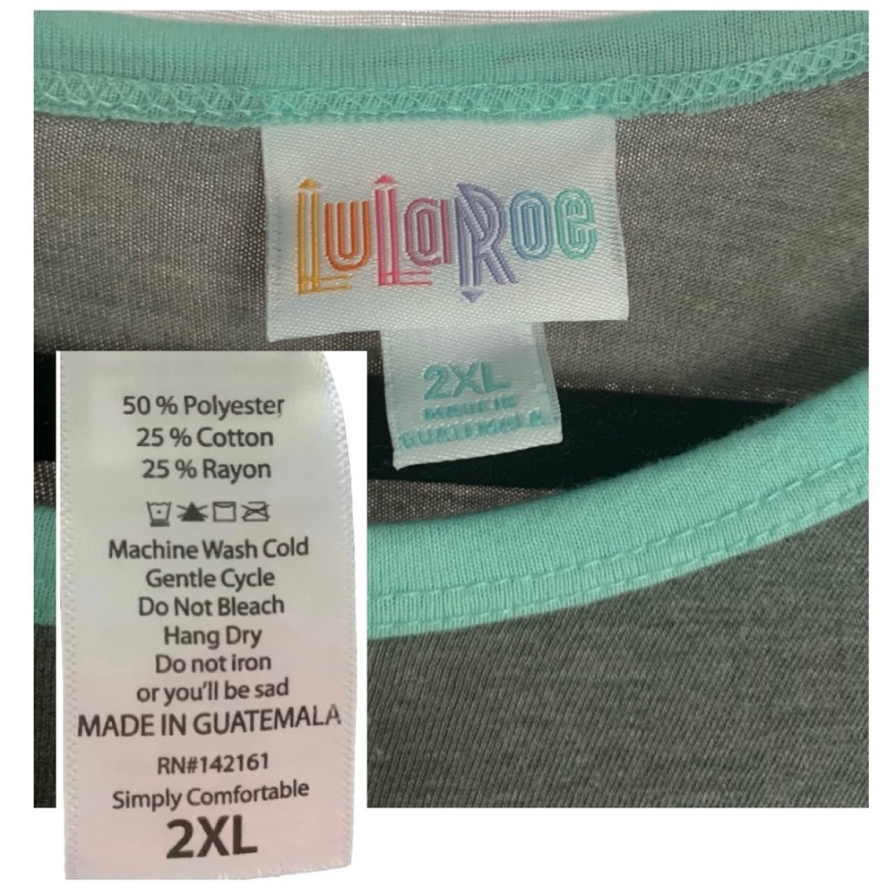 xxSOLDxx         Lularoe Randy Gray w/ Teal Sleeves - Picture 6 of 7